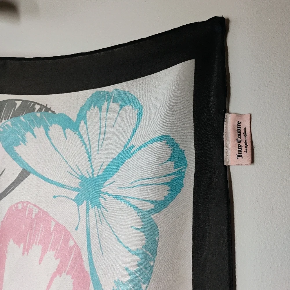 Juicy Couture Butterfly Scarf White Pink Purple Y2K Feminine Whimsical‎ Silk